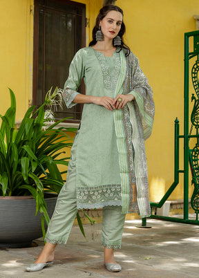 3 Pc Pista Green Readymade Silk Dupatta Suit Set