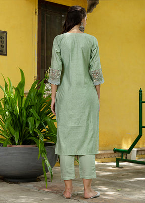 3 Pc Pista Green Readymade Silk Dupatta Suit Set