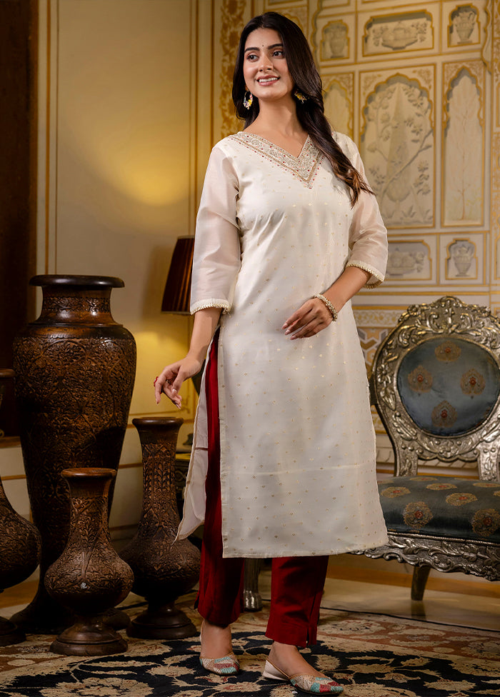 White Readymade Silk Kurti