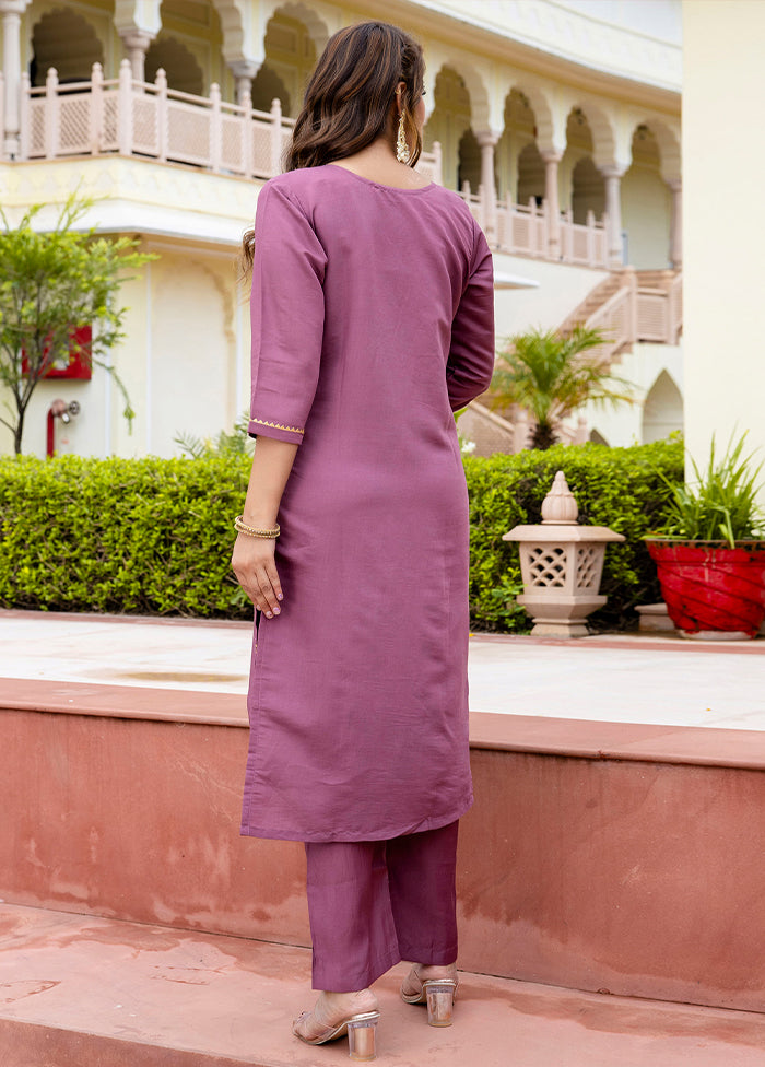 3 Pc Lavender Readymade Silk Dupatta Suit Set