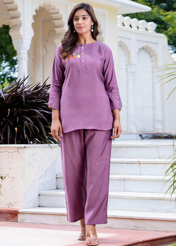 2 Pc Lavender Readymade Silk Kurti Set