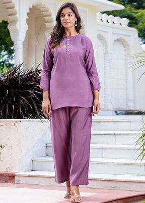 2 Pc Lavender Readymade Silk Kurti Set