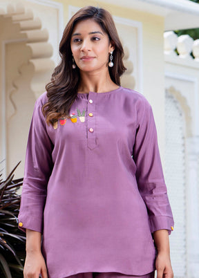 2 Pc Lavender Readymade Silk Kurti Set