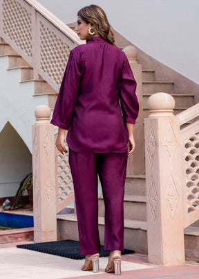 2 Pc Purple Readymade Silk Kurti Set