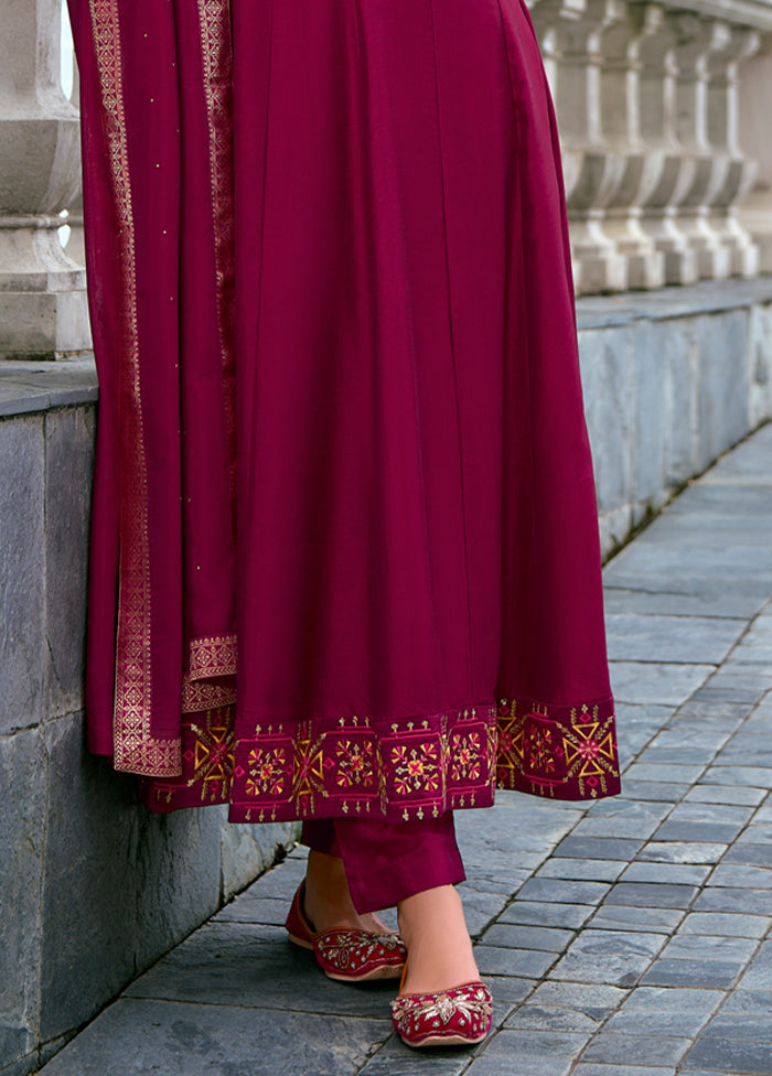 3 Pc Red Readymade Silk Dupatta Suit Set