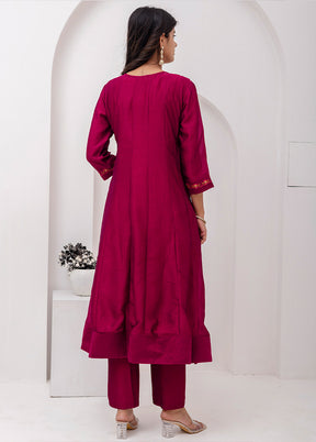 3 Pc Red Readymade Silk Dupatta Suit Set