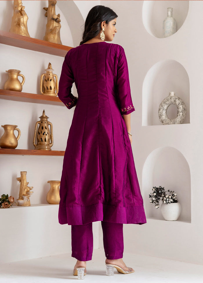 3 Pc Purple Readymade Silk Dupatta Suit Set