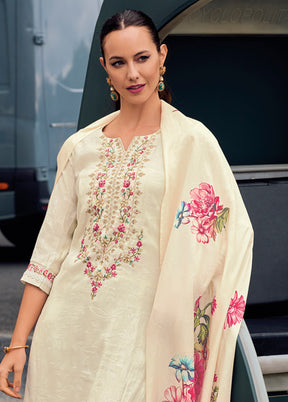 3 Pc White Readymade Viscose Dupatta Suit Set