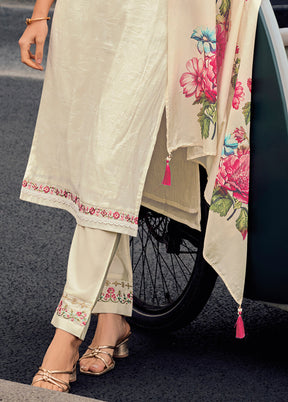 3 Pc White Readymade Viscose Dupatta Suit Set