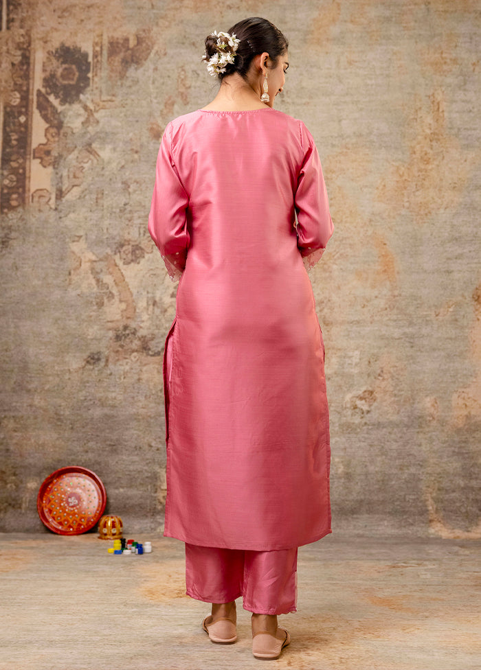 3 Pc Pink Readymade Silk Dupatta Suit Set