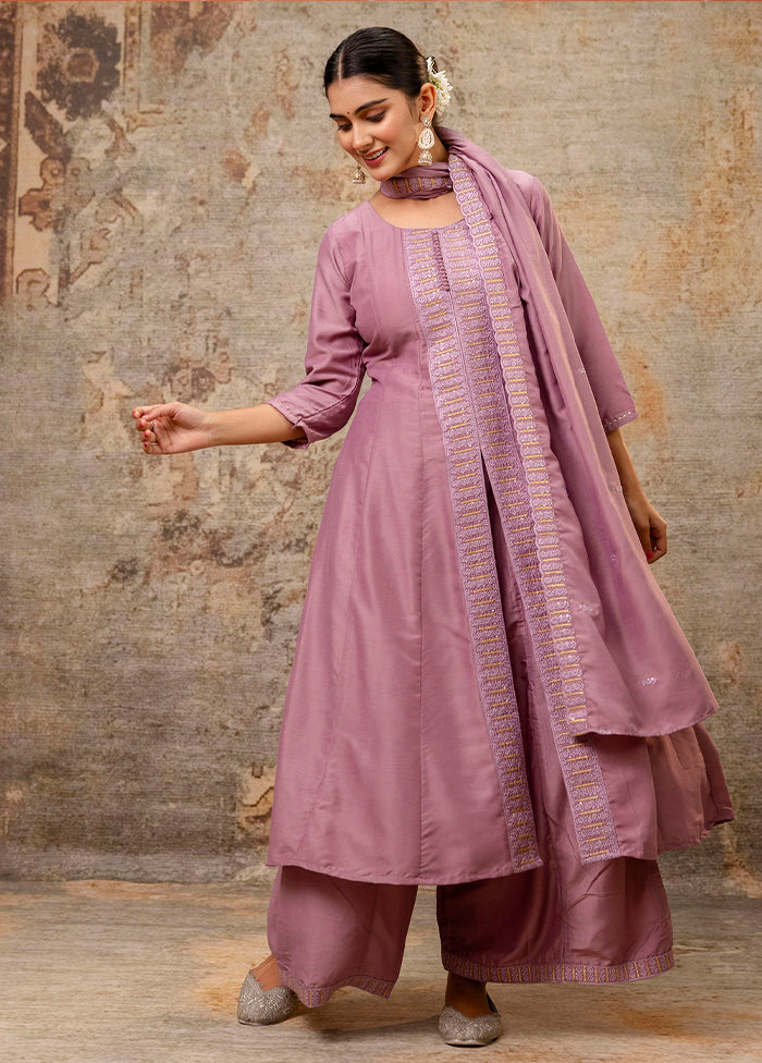 3 Pc Lavender Readymade Silk Dupatta Suit Set
