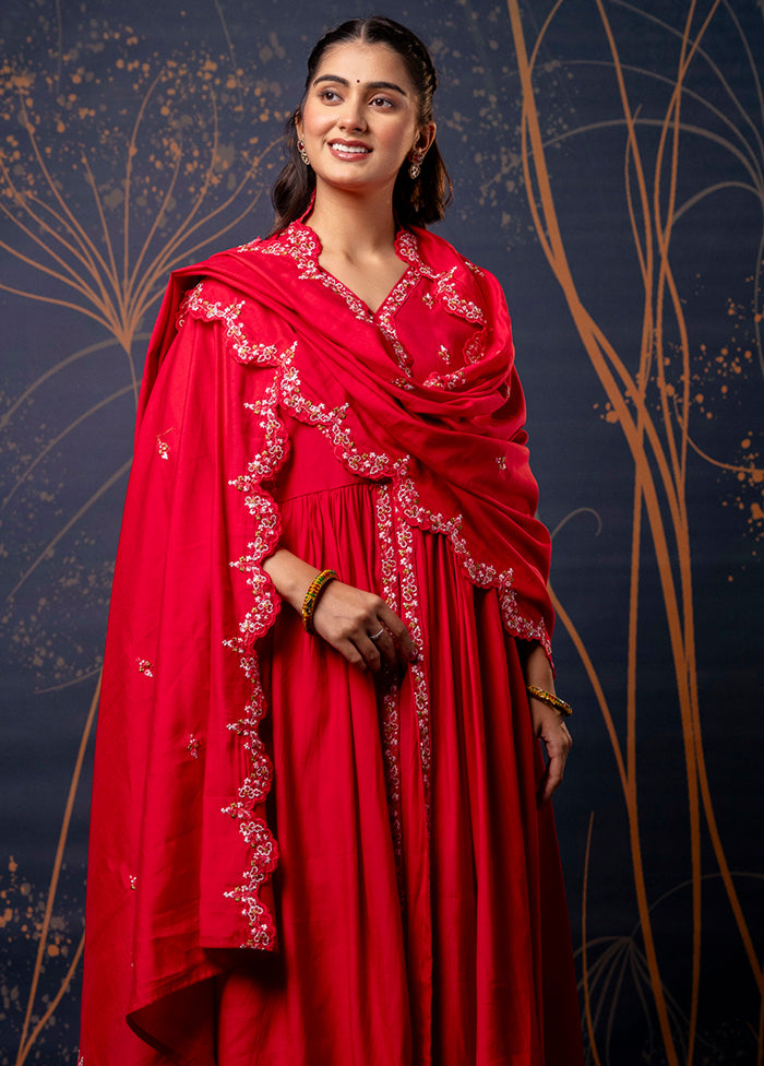 3 Pc Pink Readymade Silk Dupatta Suit Set