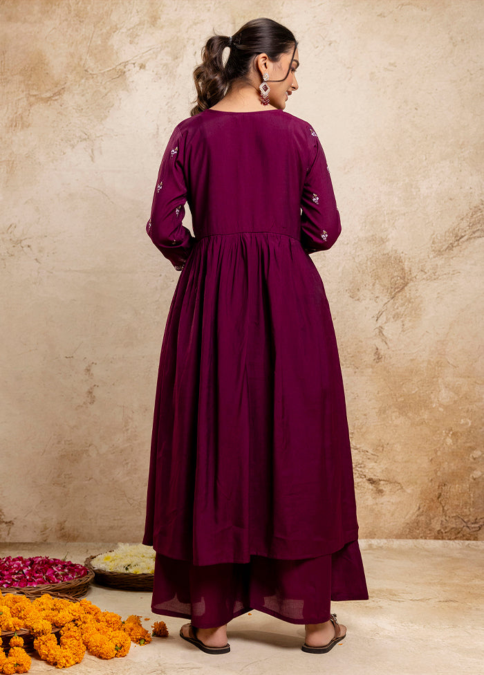 3 Pc Purple Readymade Silk Dupatta Suit Set