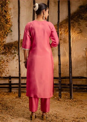 3 Pc Peach Readymade Silk Dupatta Suit Set