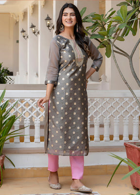 Grey Readymade Silk Kurti