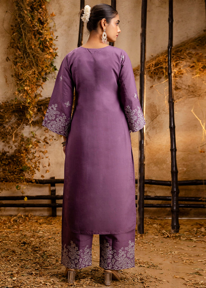 3 Pc Lavender Readymade Silk Dupatta Suit Set