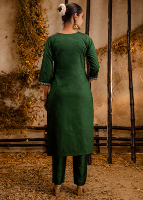 3 Pc Green Readymade Silk Dupatta Suit Set