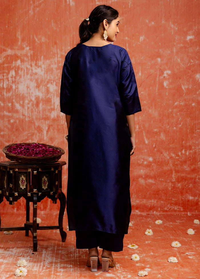 3 Pc Blue Readymade Cotton Dupatta Suit Set