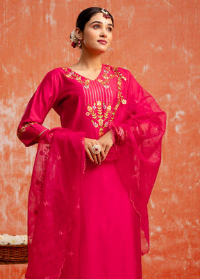 3 Pc Pink Readymade Viscose Dupatta Suit Set