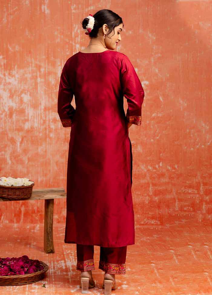 3 Pc Maroon Readymade Cotton Dupatta Suit Set