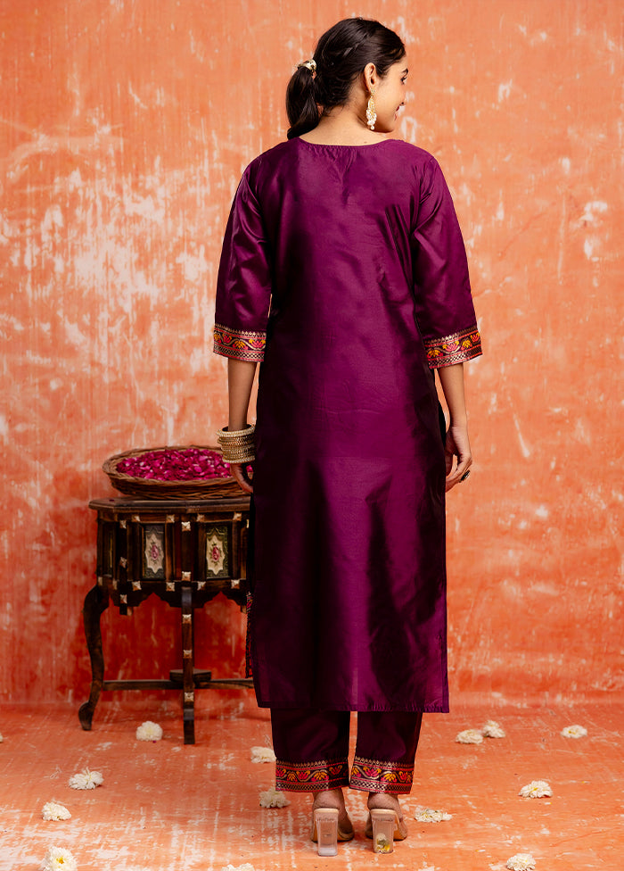 3 Pc Purple Readymade Cotton Dupatta Suit Set