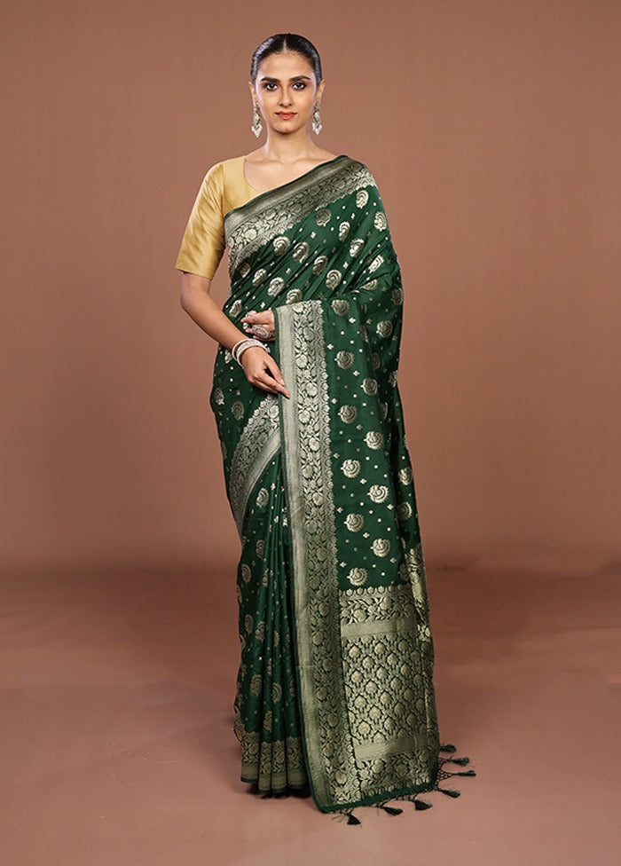 Green Dupion Silk Saree With Blouse Piece