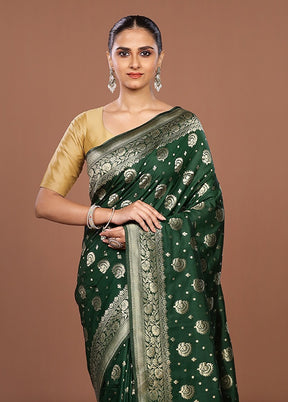 Green Dupion Silk Saree With Blouse Piece