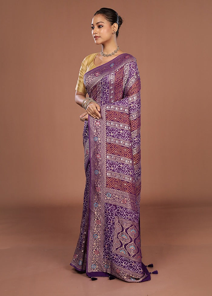 Purple Georgette Saree With Blouse Piece
