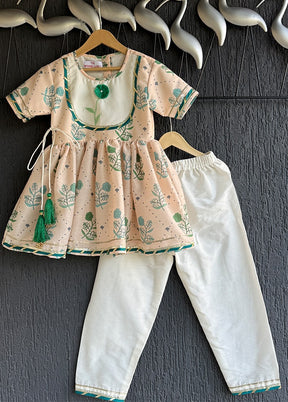 2 Pc Cream Silk Kurti Set