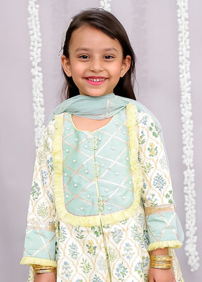 3 Pc Green Silk Sharara Set