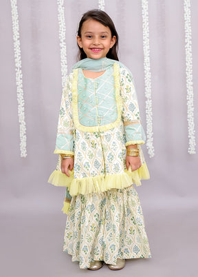 3 Pc Green Silk Sharara Set