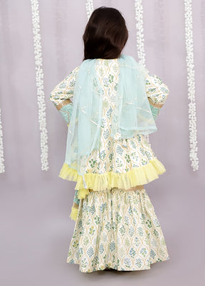 3 Pc Green Silk Sharara Set