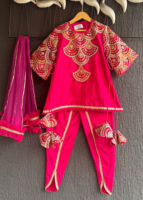 3 Pc Pink Silk Dhoti Set