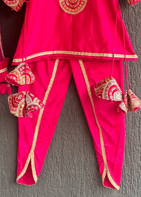 3 Pc Pink Silk Dhoti Set
