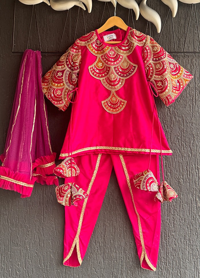 3 Pc Pink Silk Dhoti Set