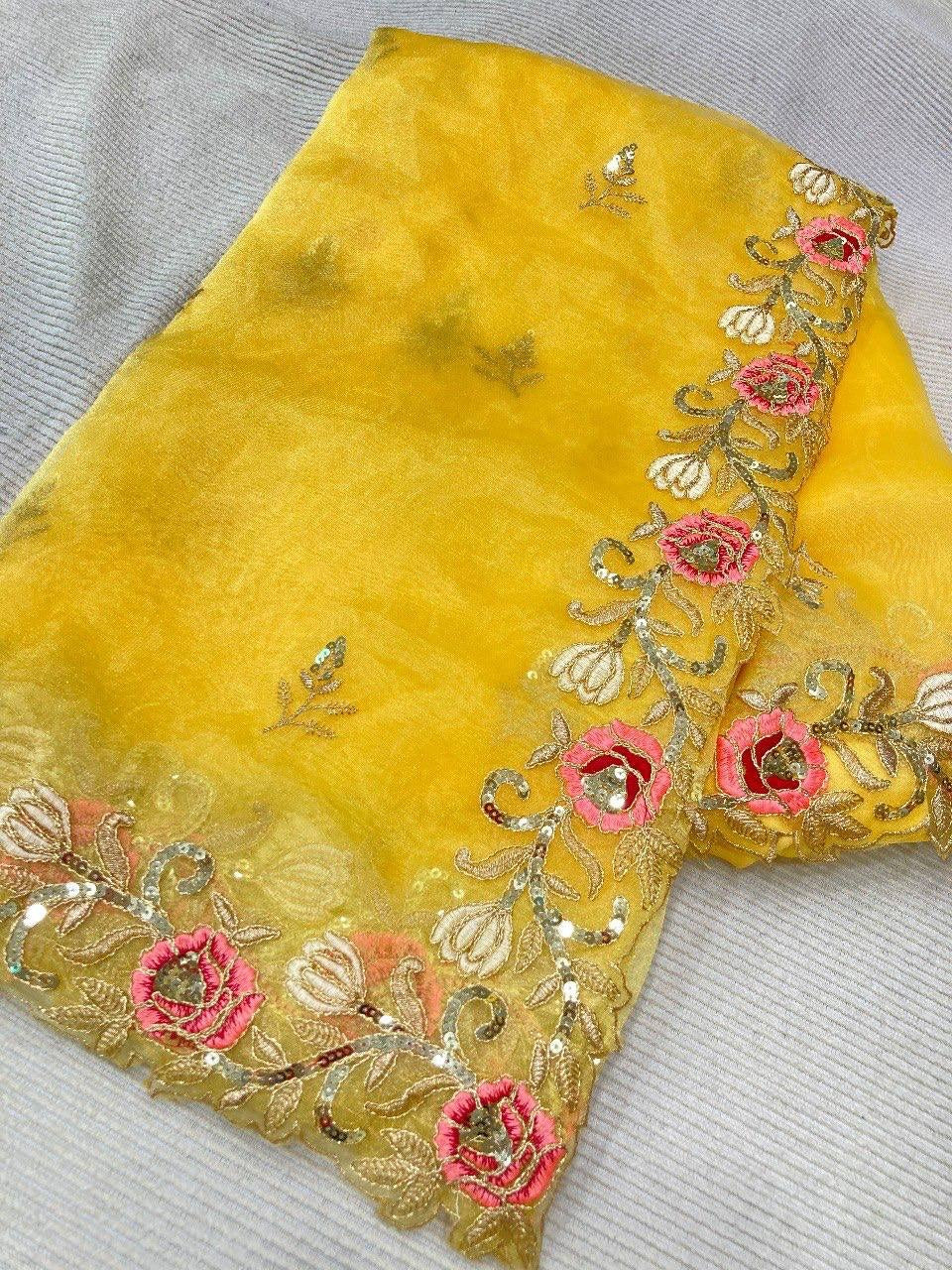 Yellow Spun Silk Saree With Blouse Piece