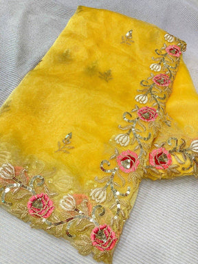 Yellow Spun Silk Saree With Blouse Piece