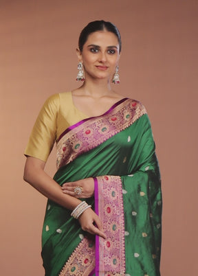 Green Handloom Katan Pure Silk Saree With Blouse Piece