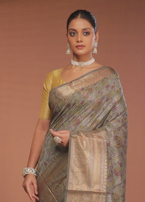 Green Tussar Silk Saree With Blouse Piece