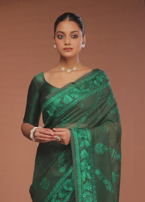 Green Pure Cotton Saree With Blouse Piece