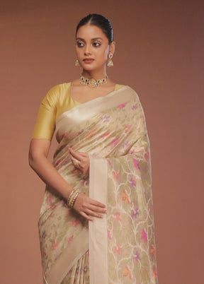 Cream Tissue Silk Saree With Blouse Piece