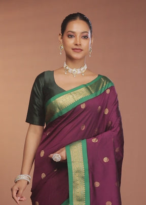 Purple Kanjivaram Silk Saree With Blouse Piece