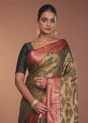 Green Kora Silk Saree With Blouse Piece