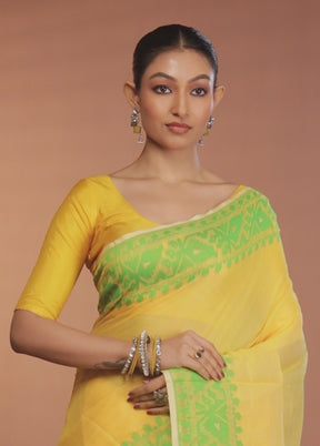 Green Tant Jamdani Saree Without Blouse Piece