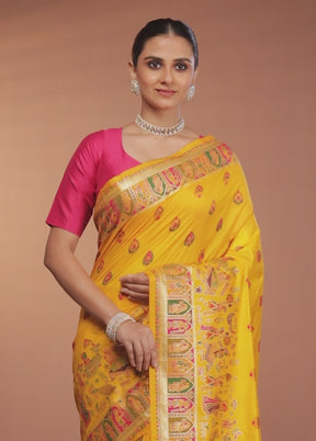Yellow Dupion Silk Saree With Blouse Piece