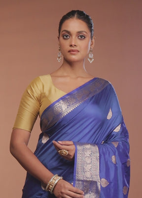 Blue Handloom Katan Pure Silk Saree With Blouse Piece
