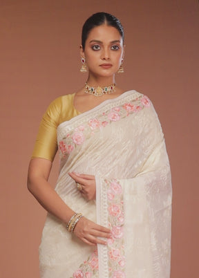 White Pure Cotton Saree With Blouse Piece