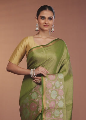 Green Tissue Silk Saree With Blouse Piece