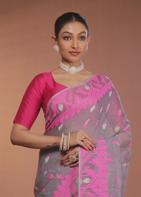 Grey Tant Jamdani Saree Without Blouse Piece