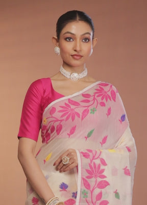 Cream Tant Jamdani Saree Without Blouse Piece